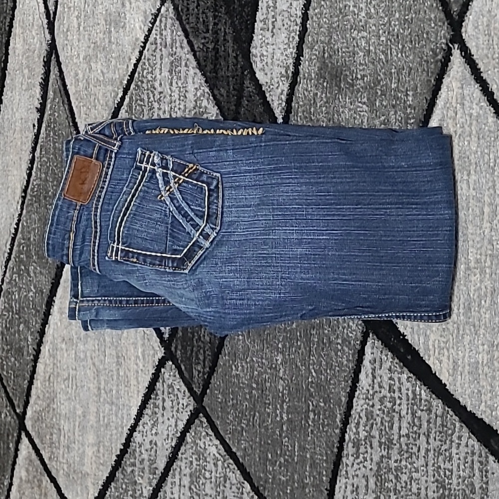 BKE STARLITE EMBROIDERED DISTRESSED FLARE-LEG DENIM JEAN